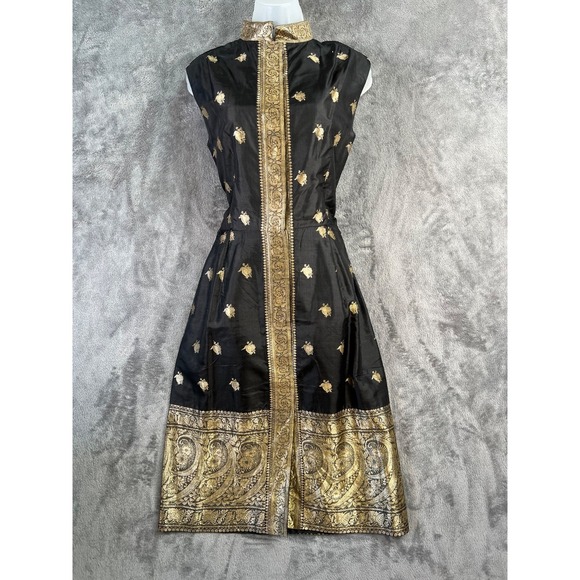 Handmade Dresses & Skirts - Vintage 60s Cocktail Sheath Dress Size 10 Black Gold Silk Brocade Handmade*